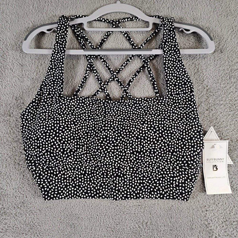 Buffbunny Collection Black White Speckled Strappy Nubre Sports Bra XL NEW